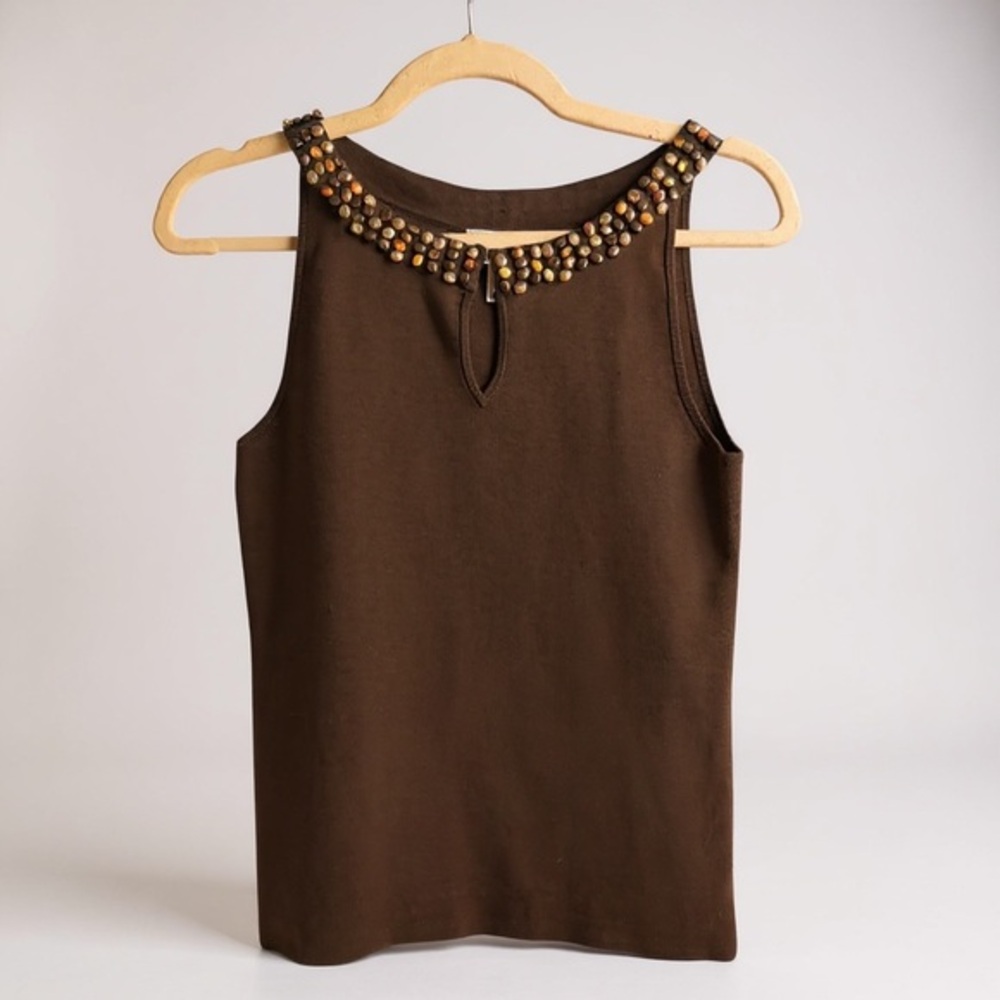 LOFT Brown Embellished Tank Top